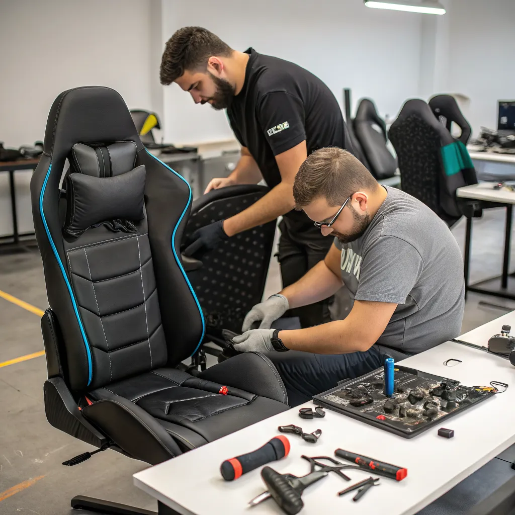 Zespół MELORAVEL podczas montażu fotela gamingowego